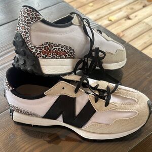 New Balance White and Leopard Print Sneakers